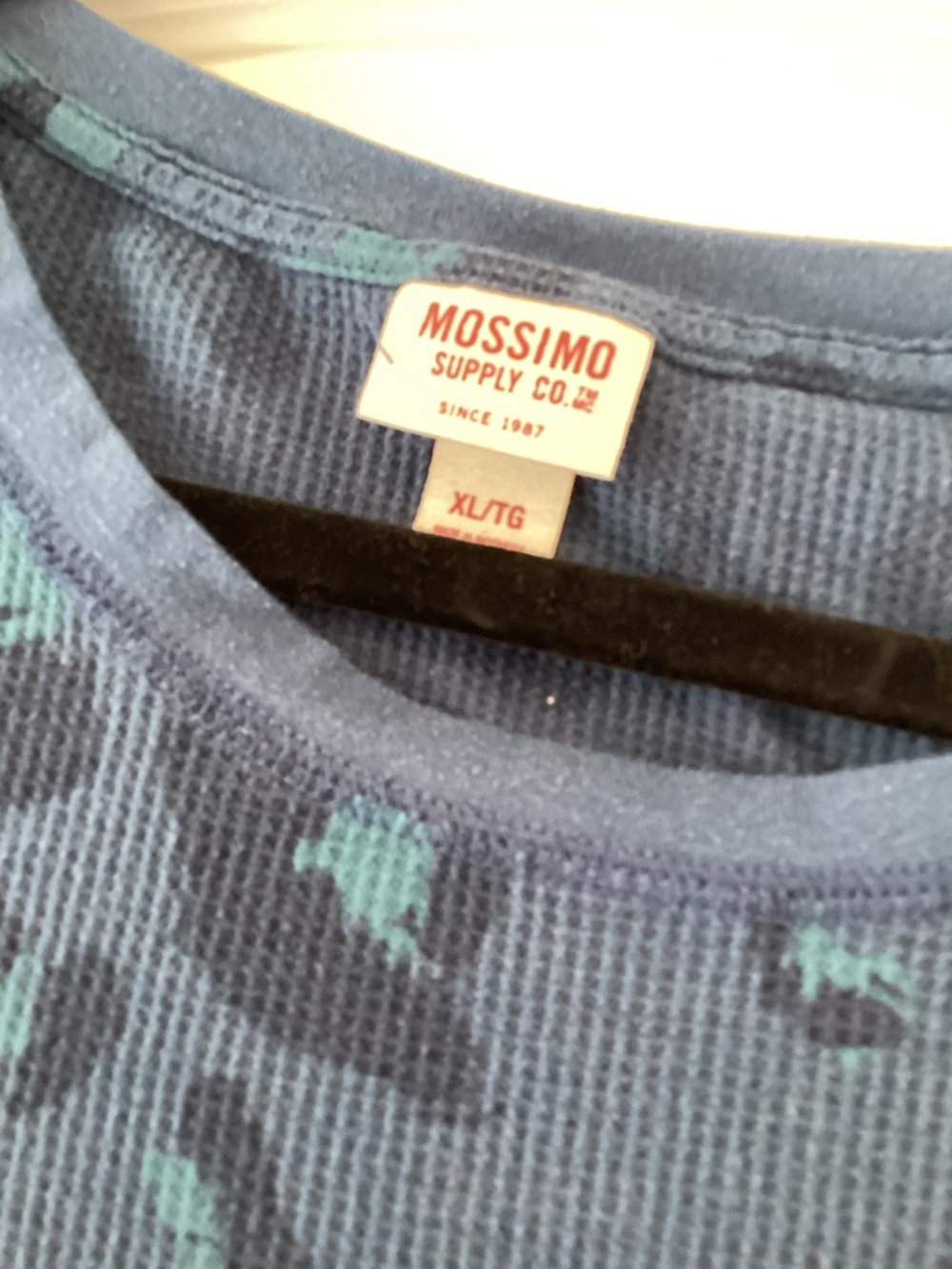 Mossimo Supply Co. Blue Thermal Top with Teal Print XL EUC - Picture 2 of 3